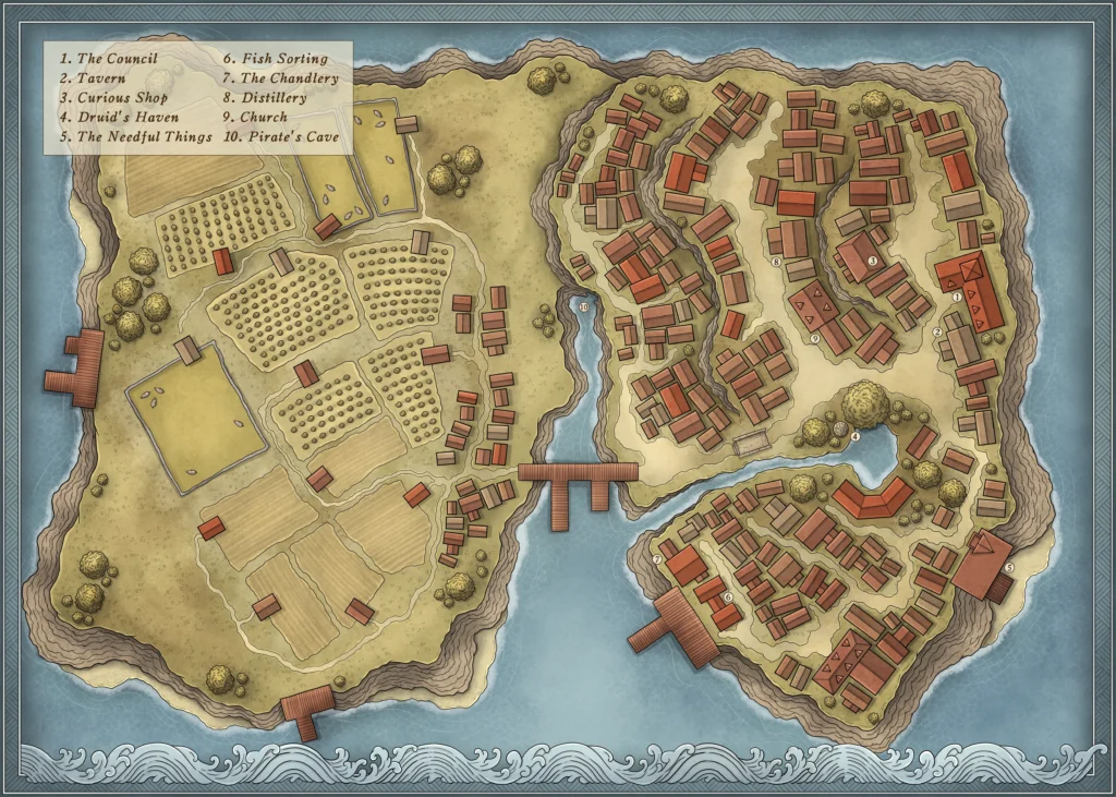 Colored town map for fantasy adventure