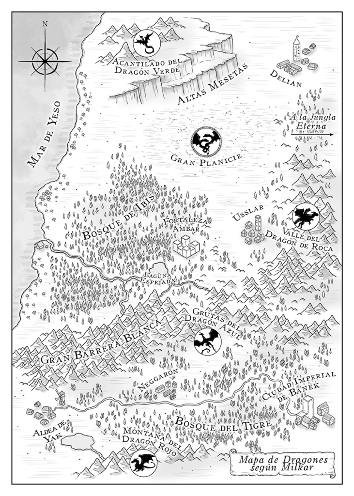 Black and white map for fantasy dragon novel